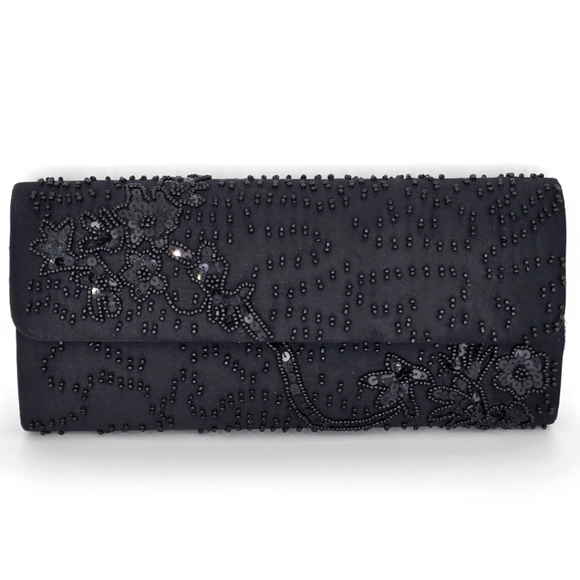 La Regale Handbags - LA REGALE Black Beaded Cocktail Evening Shoulder Bag Clutch Purse